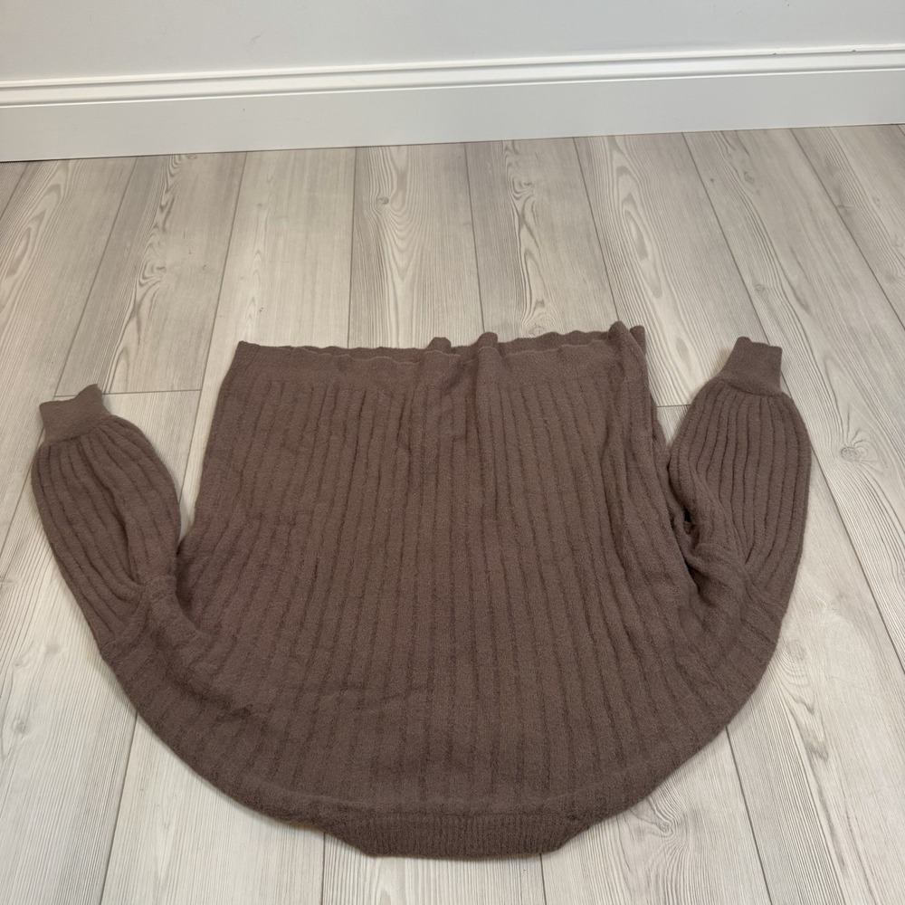 Aerie Buttercream Fuzzy Crewneck Sweater Brown Medium Oversized Pullover - Picture 7 of 10